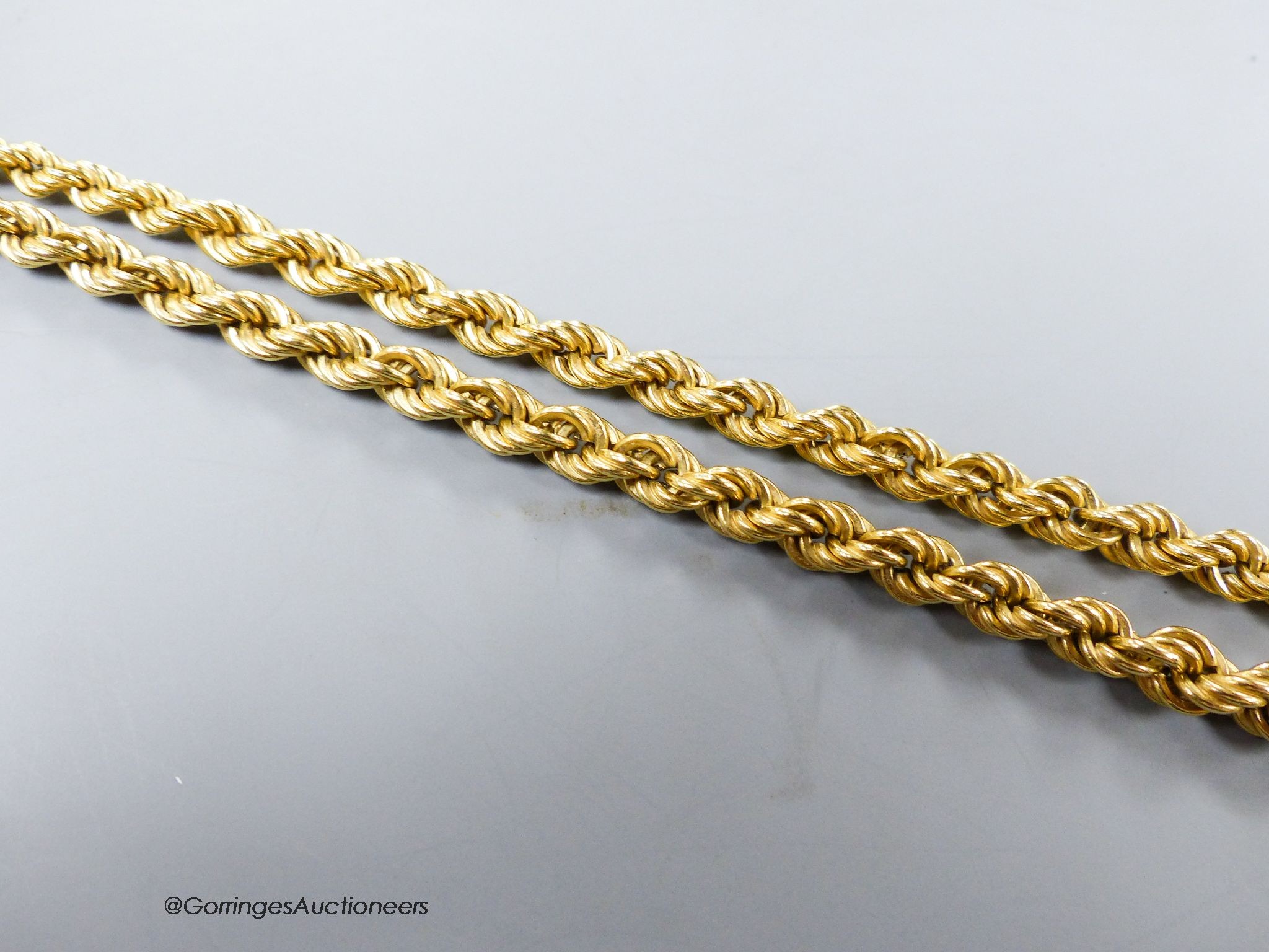A modern 18ct gold ropetwist chain, 50cm, 16 grams.